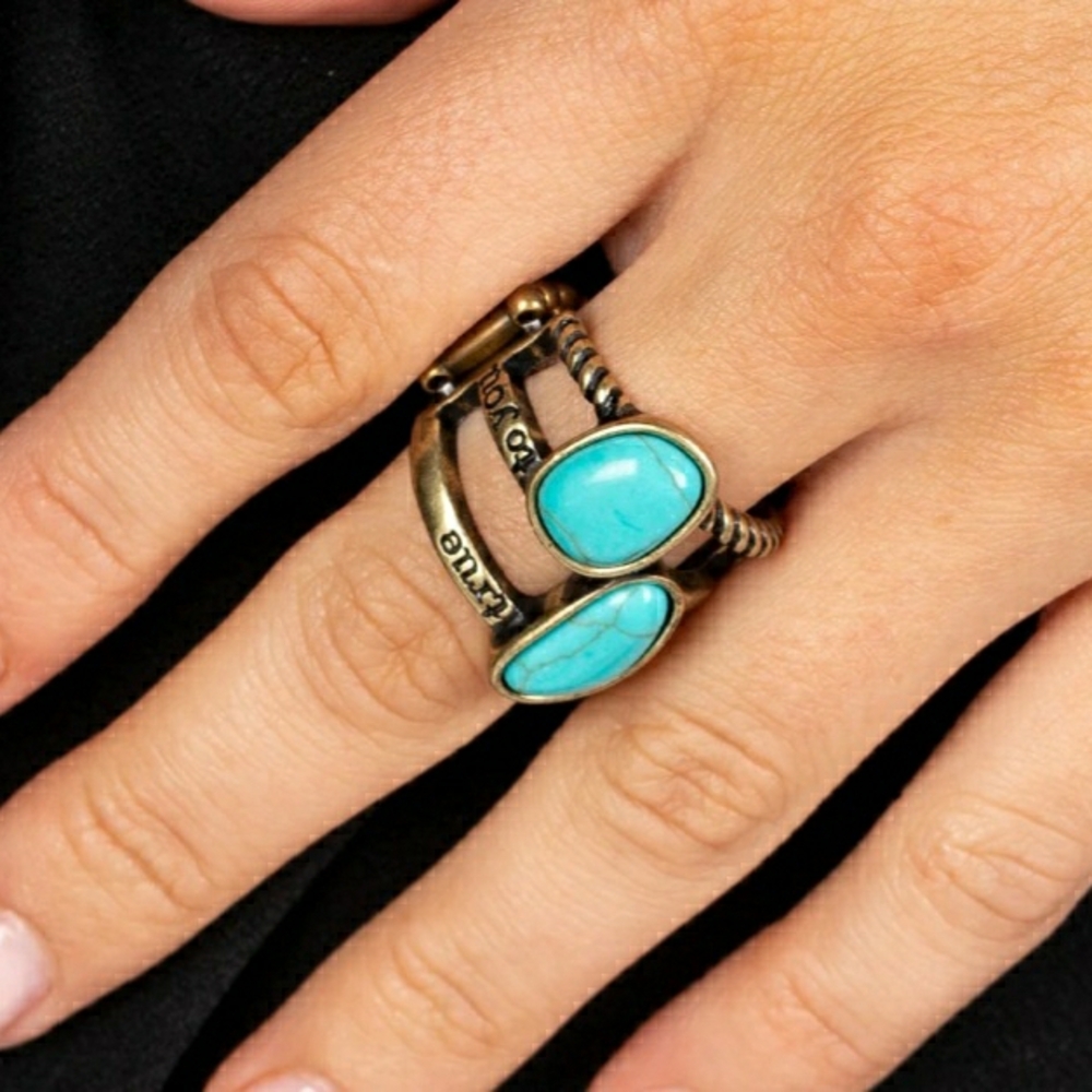 Turquoise Stone Brass Adjustable Ring